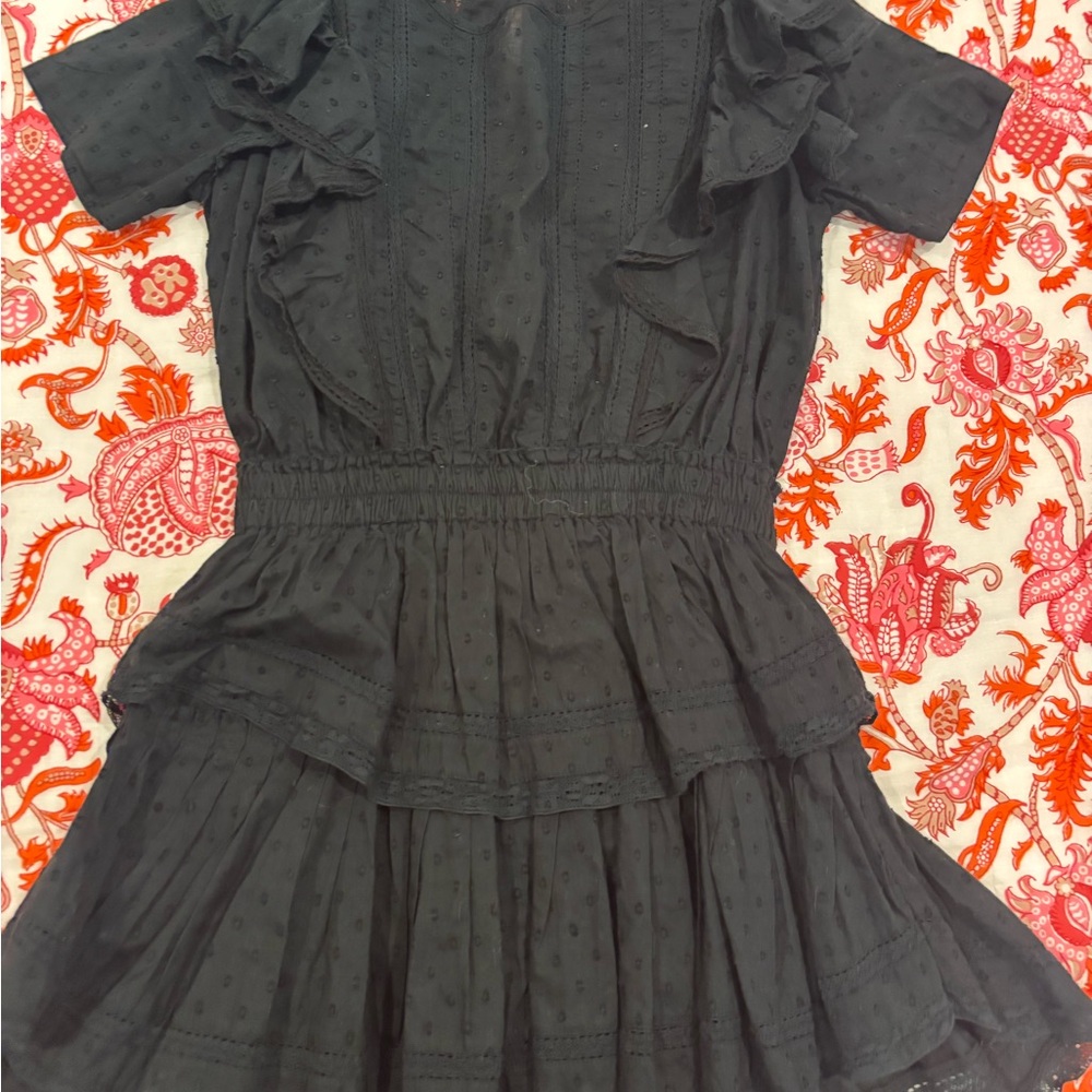 LoveShackFancy Black Ruffle Mini Dress